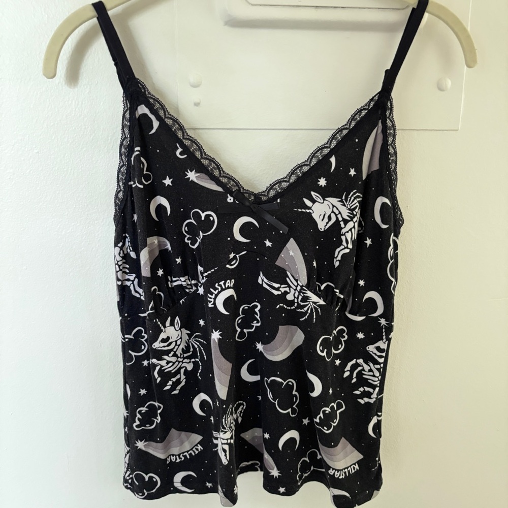 Killstar Moonbow Gothic Unicorn Cami Top Small | Black Celestial Sleepwear